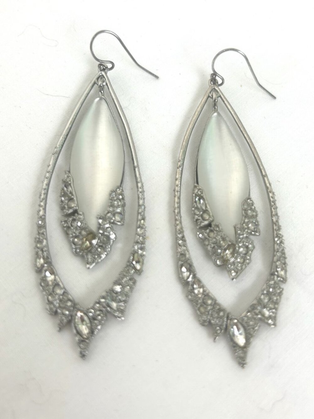 Alexis Bittar Lucite Rhinestone Earrings Solanales Crystal and Silver Drop